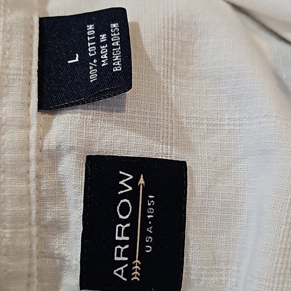 Arrow 100% Cotton White Button Up Textured Mens Shirt Size L - Picture 5 of 5